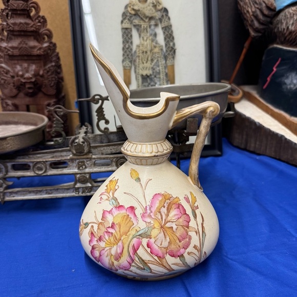 S F & C England Other - Vintage S F & C England Vase Hand Painted Floral Ceramic Pitcher Gold Accents